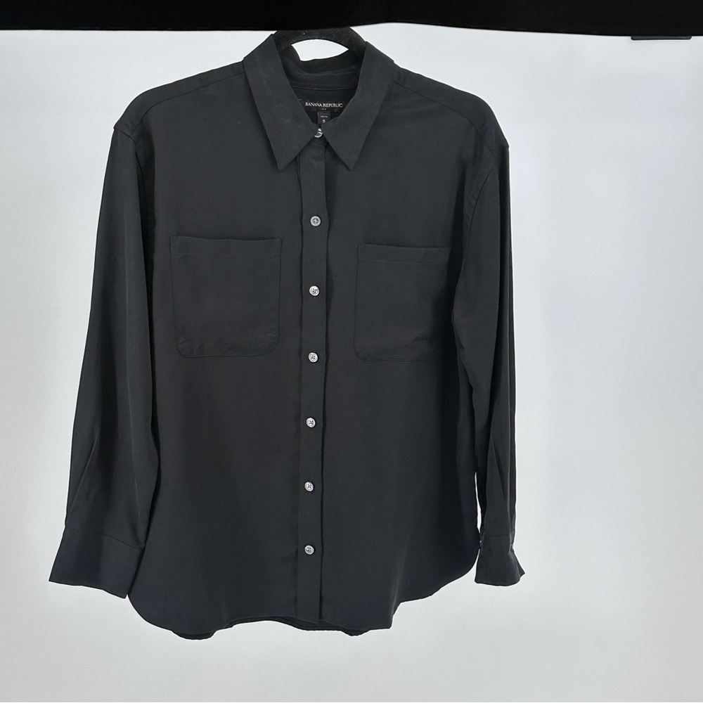 Women’s Small Banana Republic Black Casual Button Down Shirt Office Monochrome